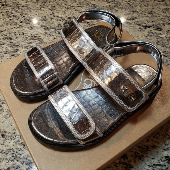 NEW Christian Louboutin Lock Cool Croc-Embossed Leather Sandal Size 37 - Picture 2 of 13